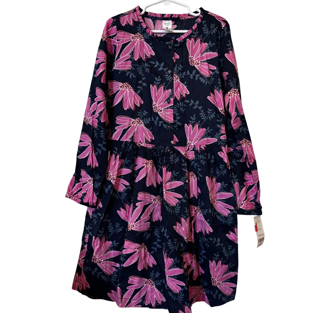 Carter's Girls Floral Sateen Dress Size 8 NWT Long Sleeve Party Holiday